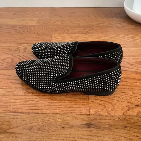 Steve Madden Rhinestone Loafers Mens 13 Black Leather Silver Bead Formal Shoes - Picture 3 of 8